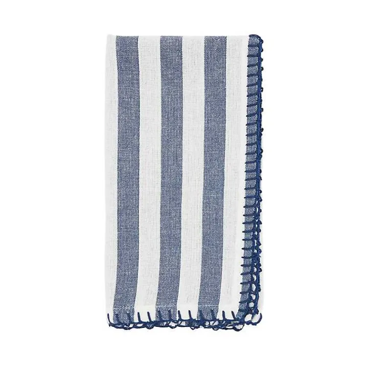 Kirklands Home Blue Striped Whipstich Napkins, Set of 4 New