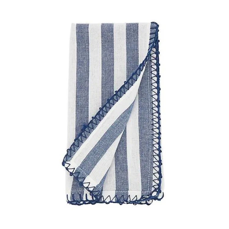 Kirklands Home Blue Striped Whipstich Napkins, Set of 4 New