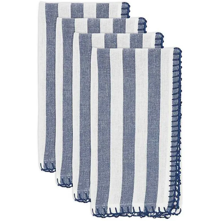 Kirklands Home Blue Striped Whipstich Napkins, Set of 4 New