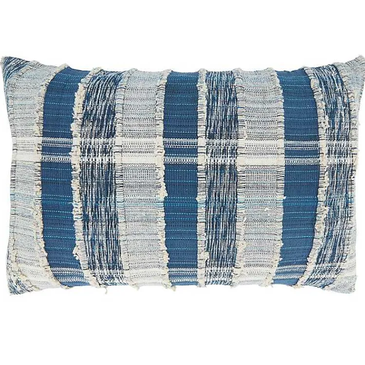 Pillows>Kirklands Home Blue Striped Woven Cotton Lumbar Pillow
