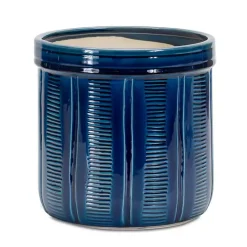 Kirklands Home Terracotta Abstract Decorative Pots, Set of 3 Blue Outlet