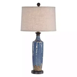 Kirklands Home Blue Textured Ceramic Table Lamp Tan New