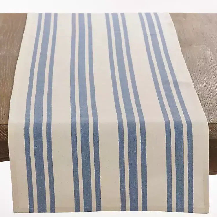 Kirklands Home Blue Thick Stripe Oblong Table Runner