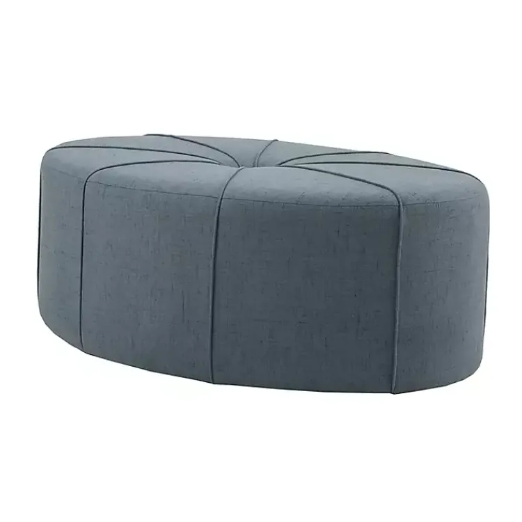 Kirklands Home Thick Welting Center Button Oval Ottoman Blue Hot