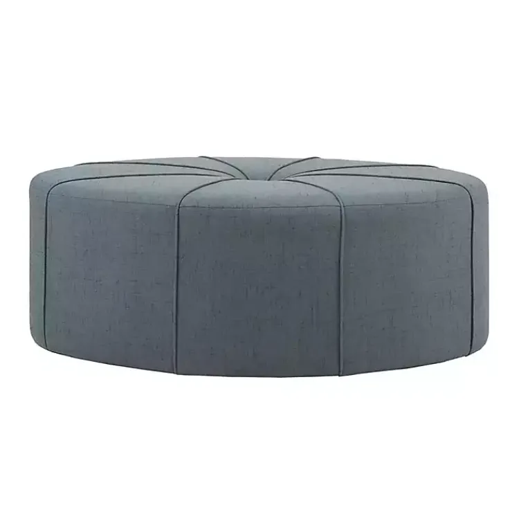 Kirklands Home Thick Welting Center Button Oval Ottoman Blue Hot