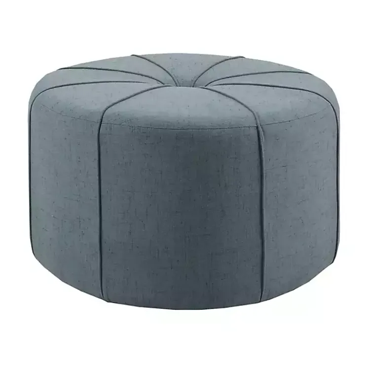 Kirklands Home Thick Welting Center Button Oval Ottoman Blue Hot