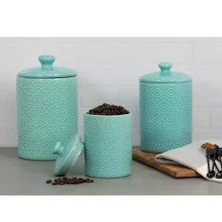 Kirklands Home Tide Ceramic Embossed Canisters, Set of 3 Blue Online