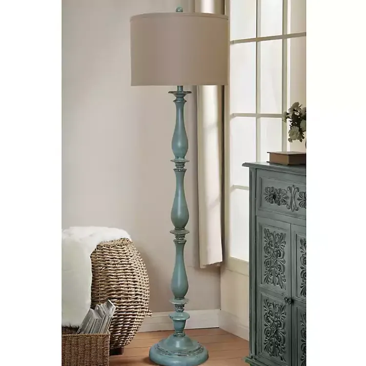Kirklands Home Blue Traditional Avignon Floor Lamp Tan