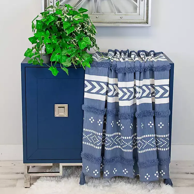 Blankets & Throws>Kirklands Home Tribal Tufted Stripe Throw Blue