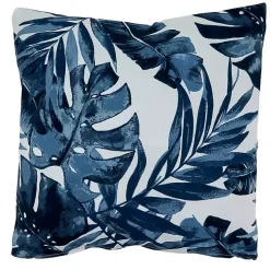 Kirklands Home Blue Tropical Leaves Outdoor Throw Pillow Clearance