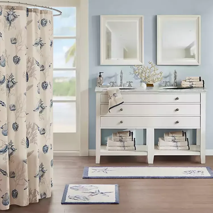 Kirklands Home Blue Tufted Seashell Bath Runner