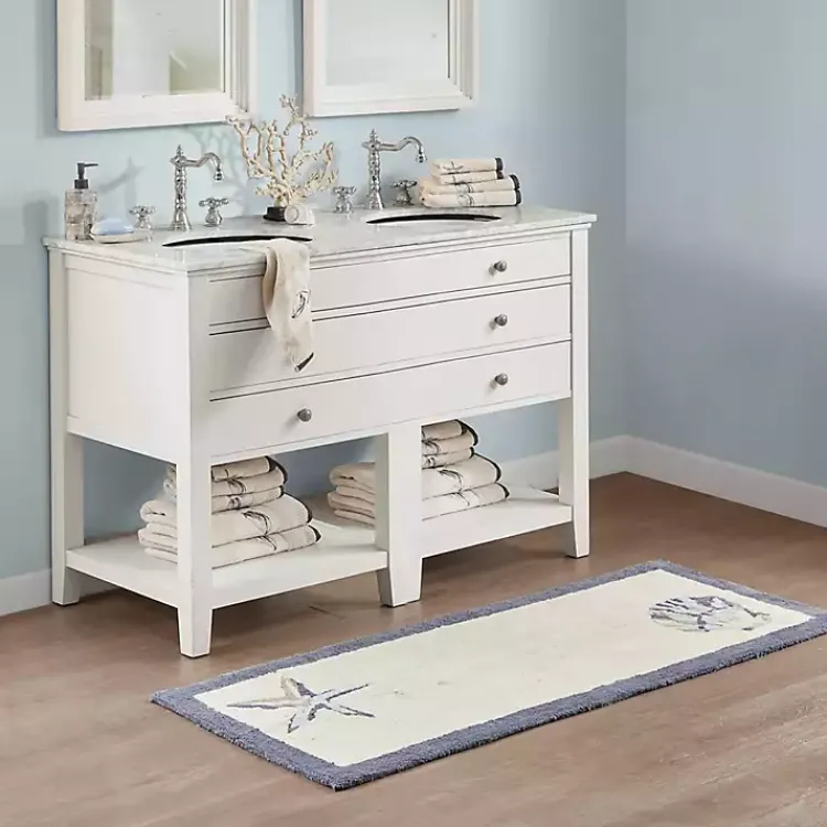 Kirklands Home Blue Tufted Seashell Bath Runner