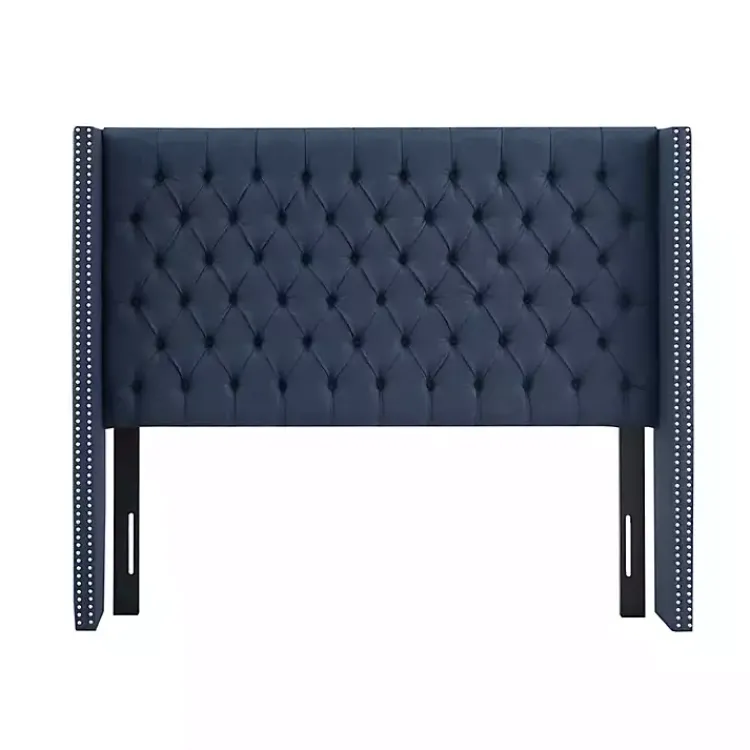 Kirklands Home Tufted Upholstered Metal Leg Queen Headboard Blue Clearance