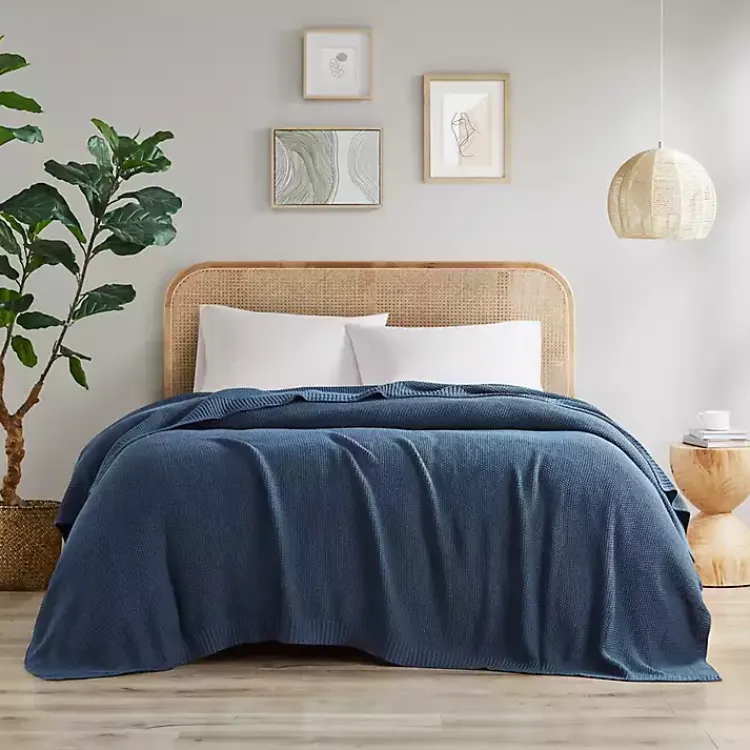Blankets & Throws>Kirklands Home Twin Rylan Knit Blanket Blue