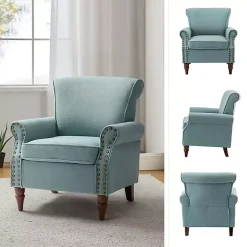 Kirklands Home Upholstered Henry Armchair Blue New
