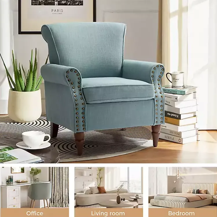 Kirklands Home Upholstered Henry Armchair Blue New
