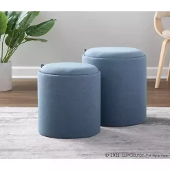 Kirklands Home Upholstered Ottomans with Tray Tops, Set of 2 Blue Hot