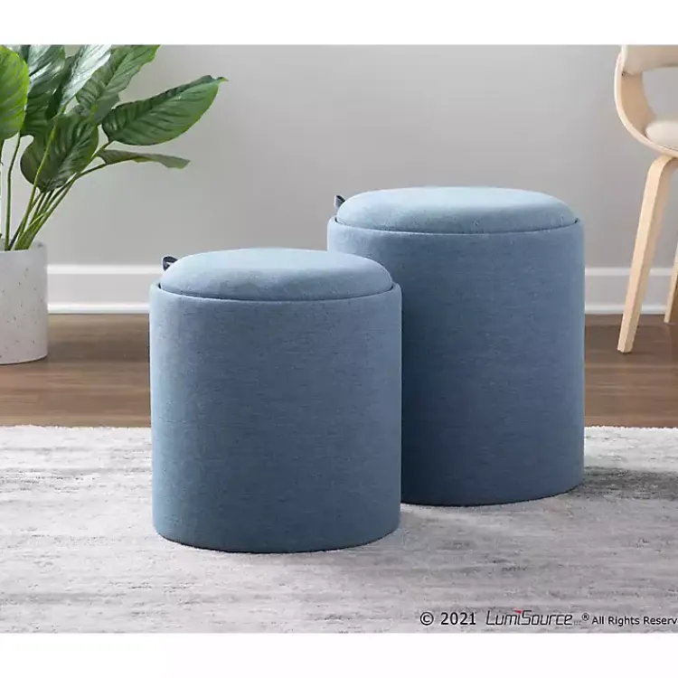 Kirklands Home Upholstered Ottomans with Tray Tops, Set of 2 Blue Hot