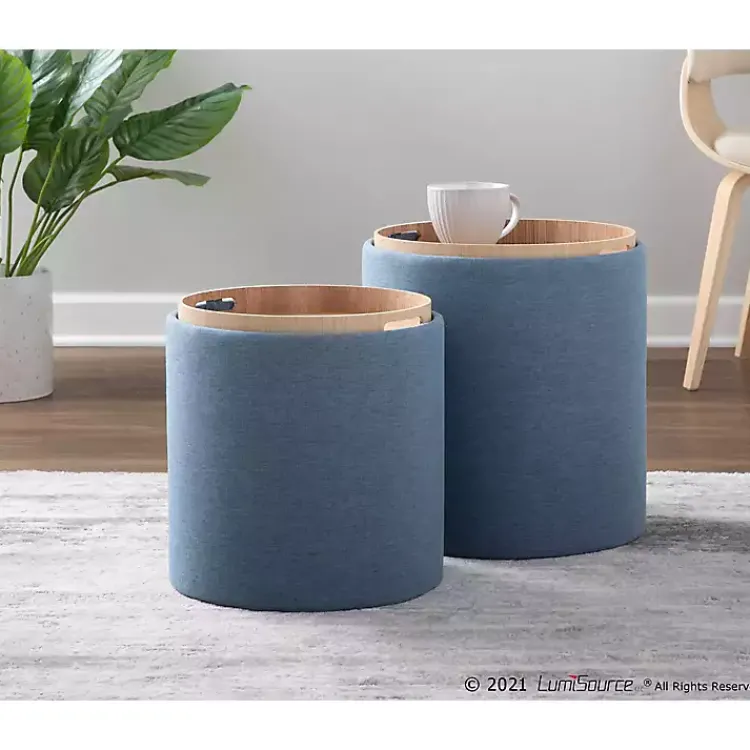 Kirklands Home Upholstered Ottomans with Tray Tops, Set of 2 Blue Hot