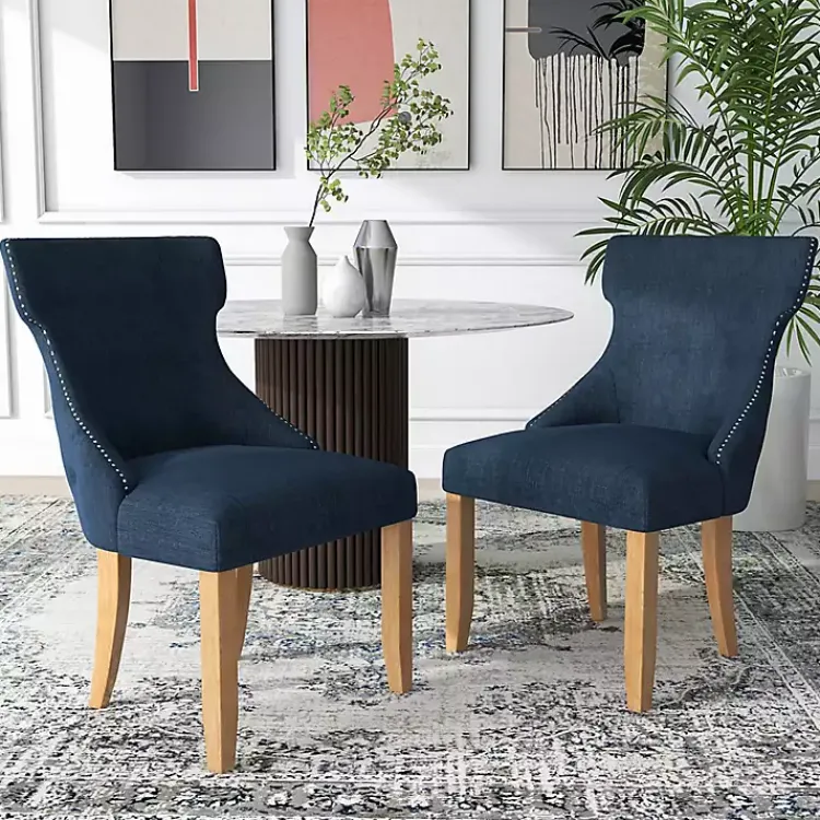 Kirklands Home Upholstered Wingback Dining Chairs, Set of 2 Blue New