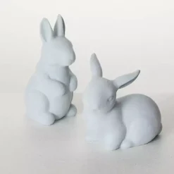 Easter Decorations>Kirklands Home Velveteen Ceramic Bunnies, Set of 2 Blue