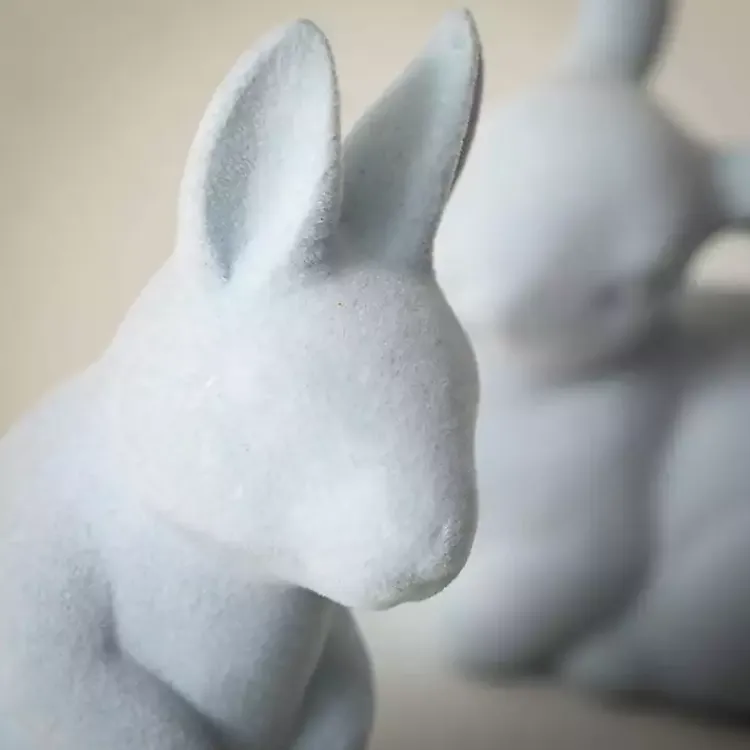 Easter Decorations>Kirklands Home Velveteen Ceramic Bunnies, Set of 2 Blue