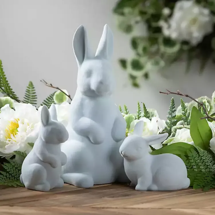 Easter Decorations>Kirklands Home Velveteen Ceramic Bunnies, Set of 2 Blue