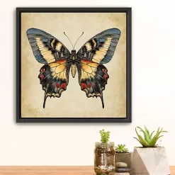 Kirklands Home Blue Vintage Butterfly Framed Canvas Art Print New