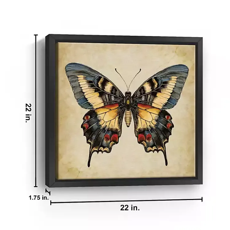 Kirklands Home Blue Vintage Butterfly Framed Canvas Art Print New