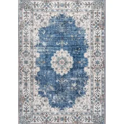 Kirklands Home Vintage Floral Washable Area Rug, 5x8 Blue New
