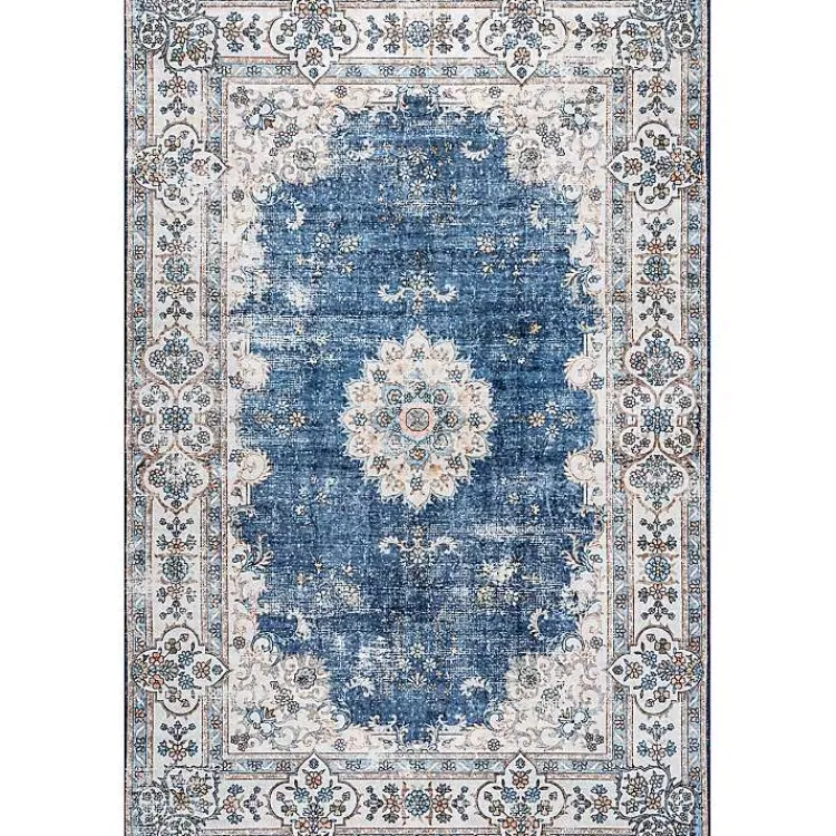 Kirklands Home Vintage Floral Washable Area Rug, 5x8 Blue New
