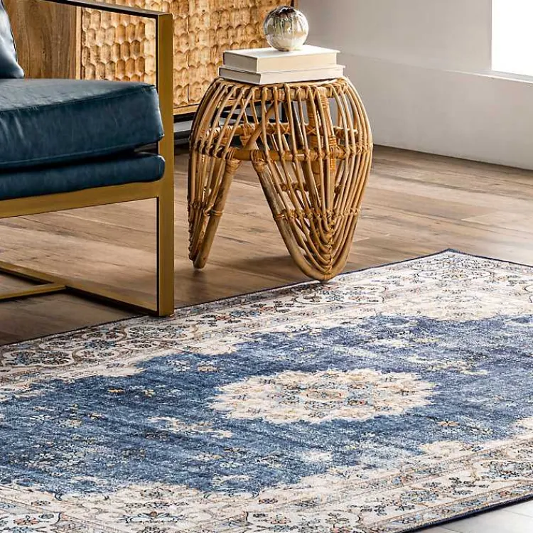 Kirklands Home Vintage Floral Washable Area Rug, 5x8 Blue New