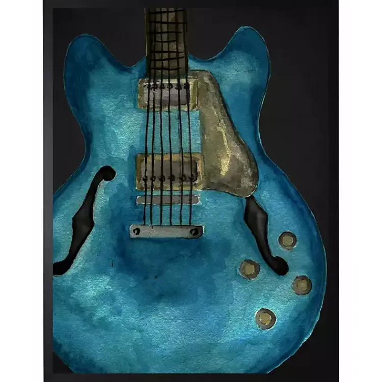 Kirklands Home Blue Watercolor Guitar Framed Art Print