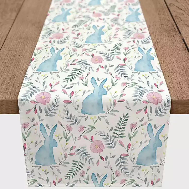 Easter Decorations>Kirklands Home Blue Watercolor Rabbit Table Runner, 72 in.