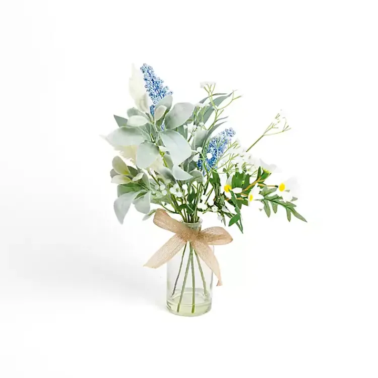 Arrangements & Greenery>Kirklands Home Blue Wildflower Arrangement in Glass Vase