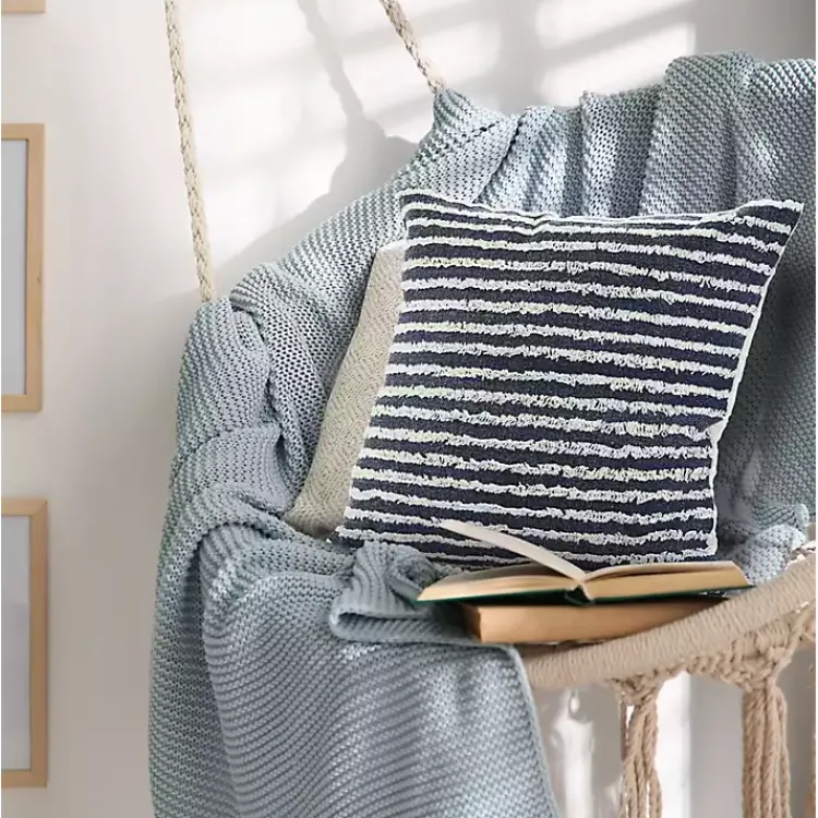 Pillows>Kirklands Home Blue Wispy Ways Tufted Stripes Cotton Pillow