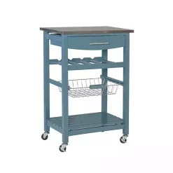 Kirklands Home Wood and Stainless Steel Kitchen Cart Blue Sale