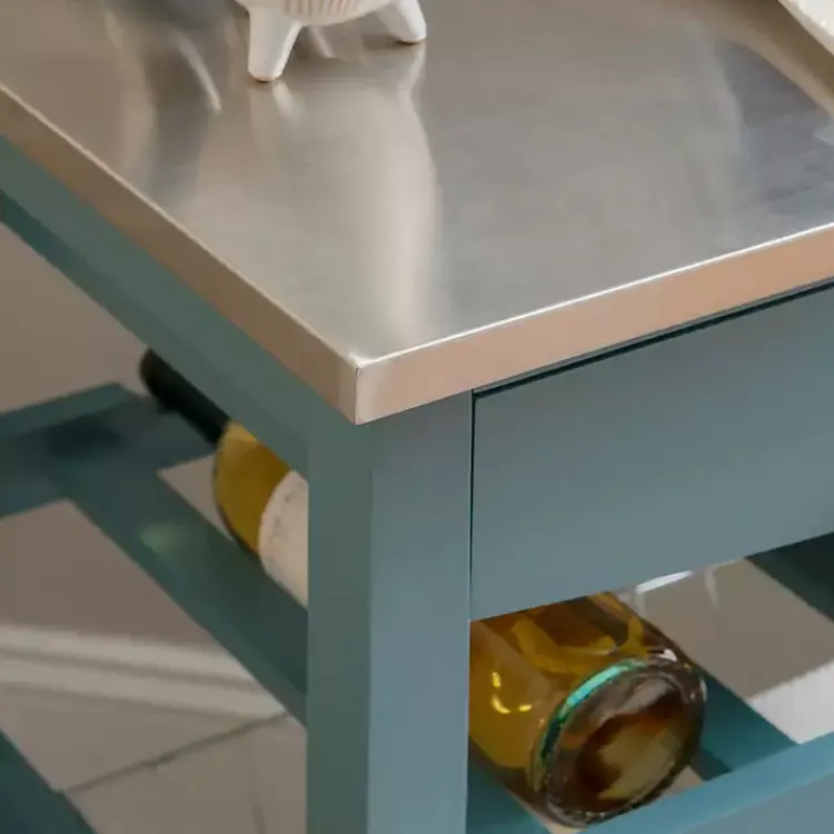 Kirklands Home Wood and Stainless Steel Kitchen Cart Blue Sale