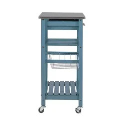 Kirklands Home Wood and Stainless Steel Kitchen Cart Blue Sale