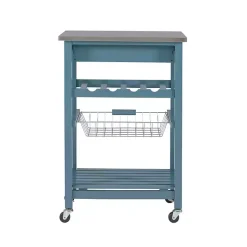 Kirklands Home Wood and Stainless Steel Kitchen Cart Blue Sale