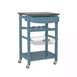 Kirklands Home Wood and Stainless Steel Kitchen Cart Blue Sale
