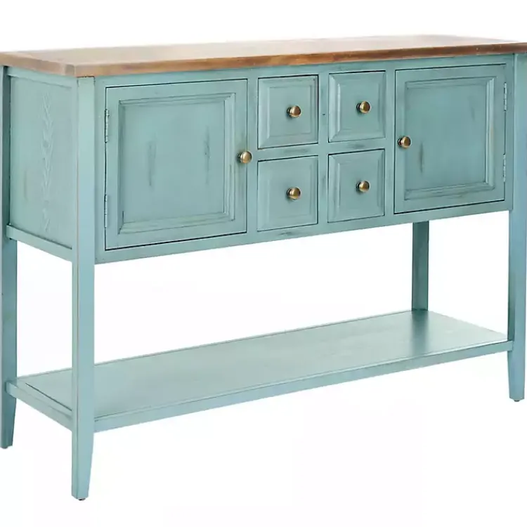 Kirklands Home Wood 2-Door Storage Console Table Blue Hot