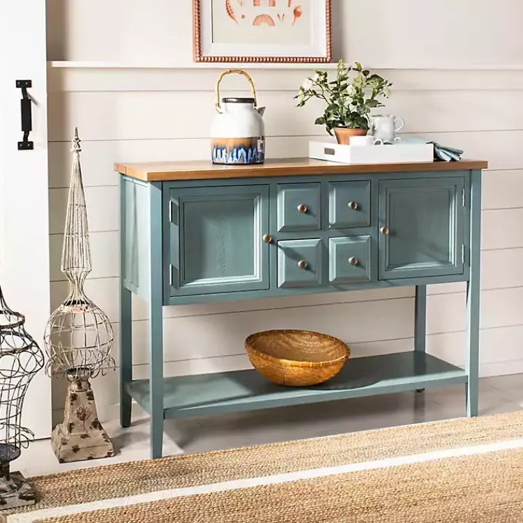 Kirklands Home Wood 2-Door Storage Console Table Blue Hot