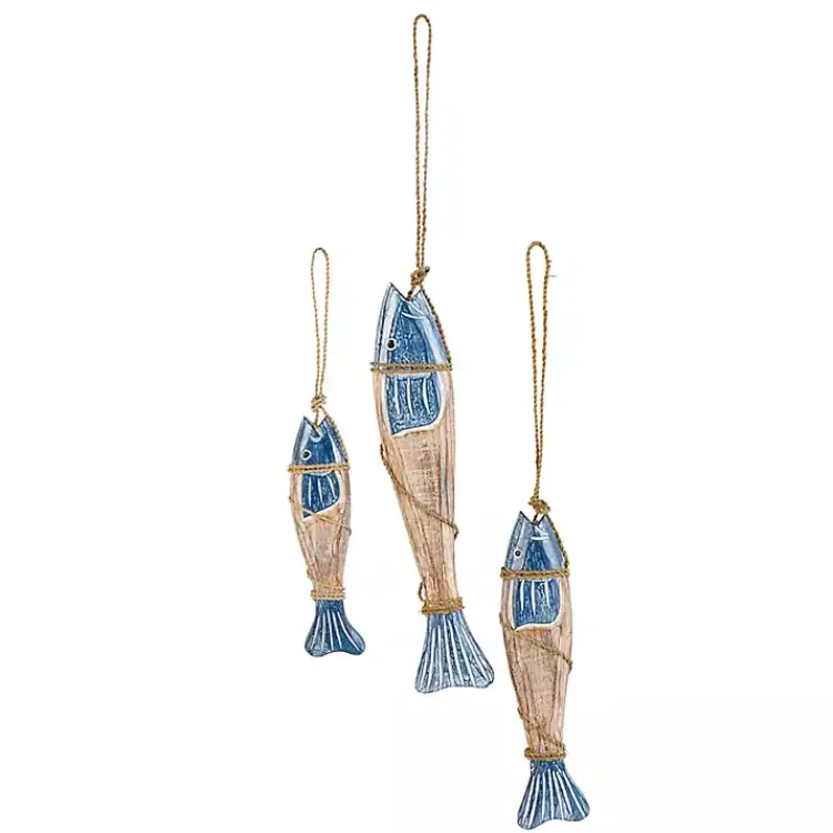 Kirklands Home Blue Wood Fish Hanging Wall Plaques, Set of 3 Outlet
