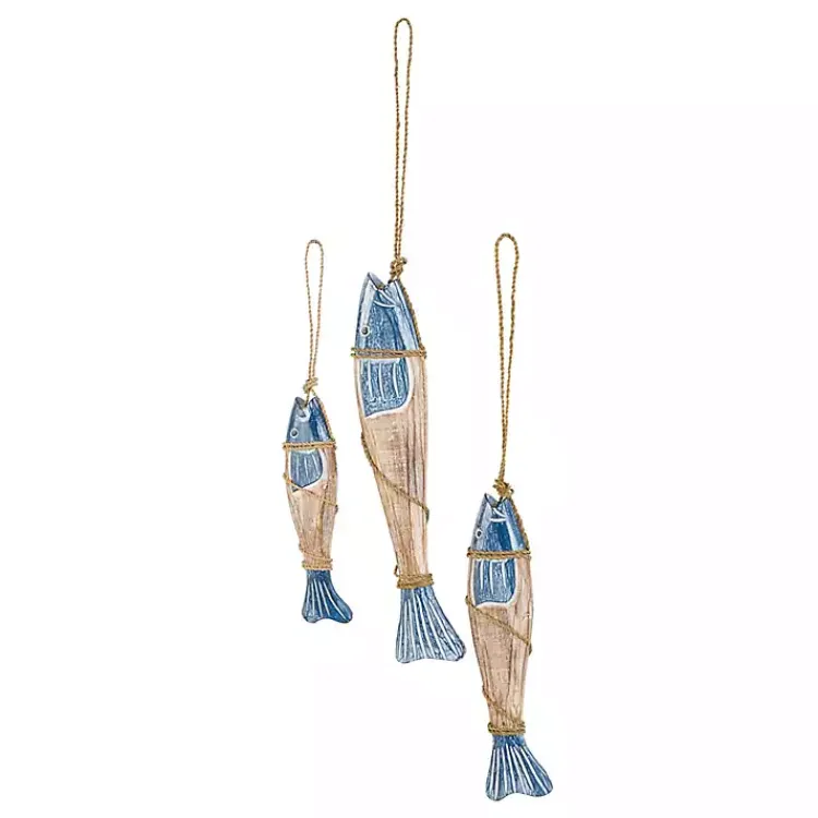 Kirklands Home Blue Wood Fish Hanging Wall Plaques, Set of 3 Outlet