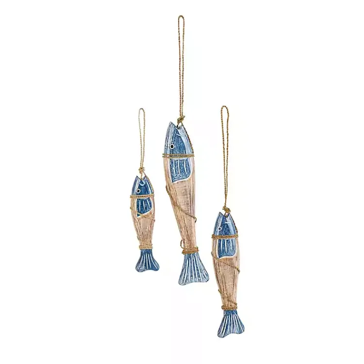 Kirklands Home Blue Wood Fish Hanging Wall Plaques, Set of 3 Outlet