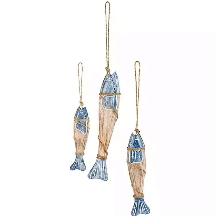 Kirklands Home Blue Wood Fish Hanging Wall Plaques, Set of 3 Outlet