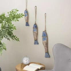 Kirklands Home Blue Wood Fish Hanging Wall Plaques, Set of 3 Outlet