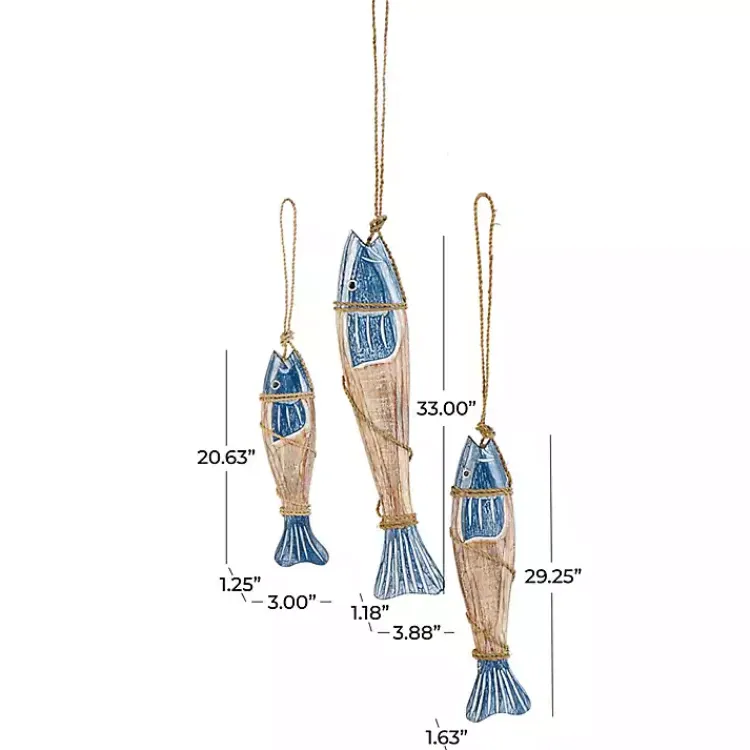Kirklands Home Blue Wood Fish Hanging Wall Plaques, Set of 3 Outlet