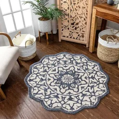 Kirklands Home Blue Wool Mosaic Medallion Round Area Rug, 3 ft. Outlet